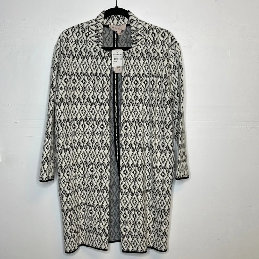 Philosophy Ivory Black Diamond Design Cardigan